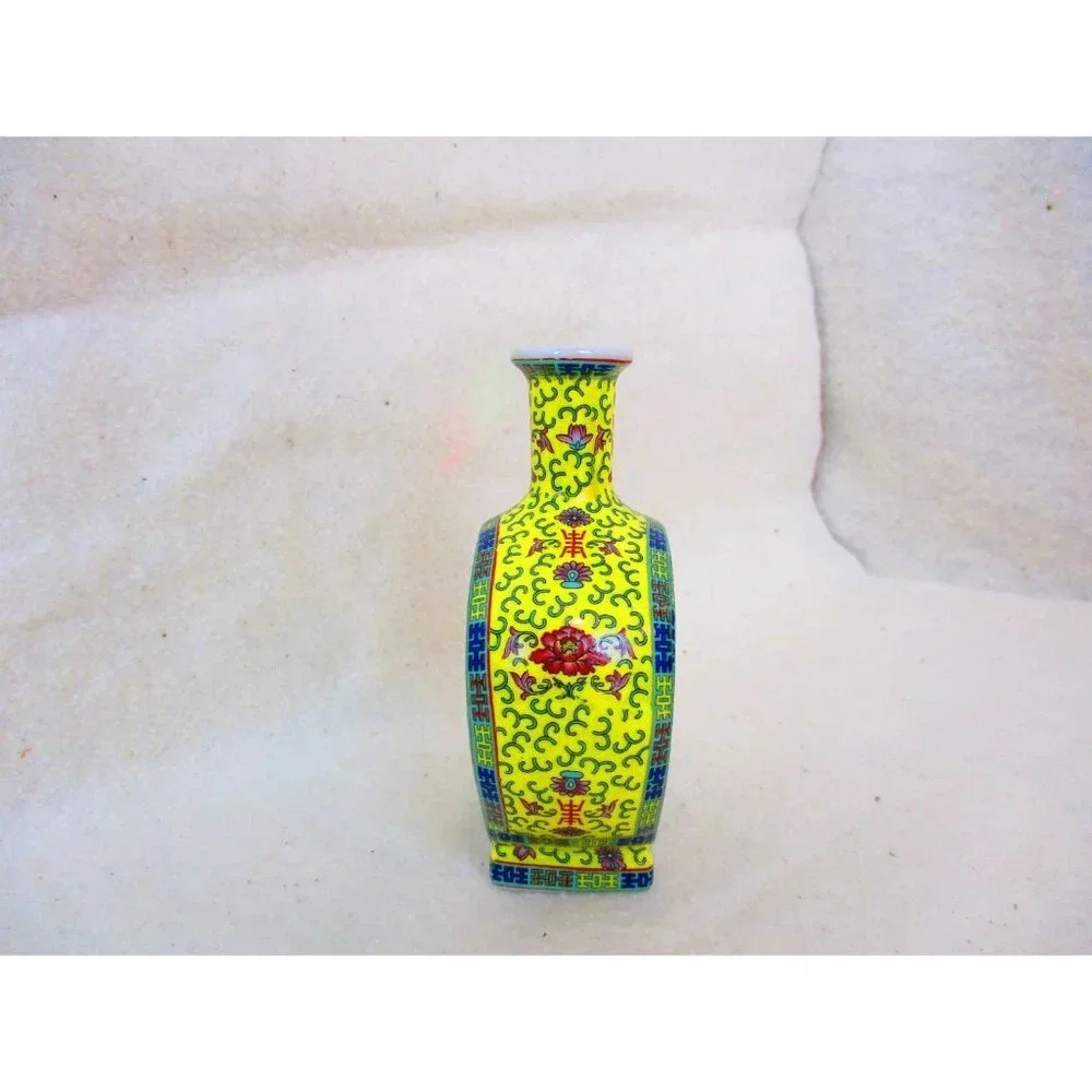 Asian Miniature Yellow Floral‎ vase Chinese  Boho Mini Incense Gift, Bud vase